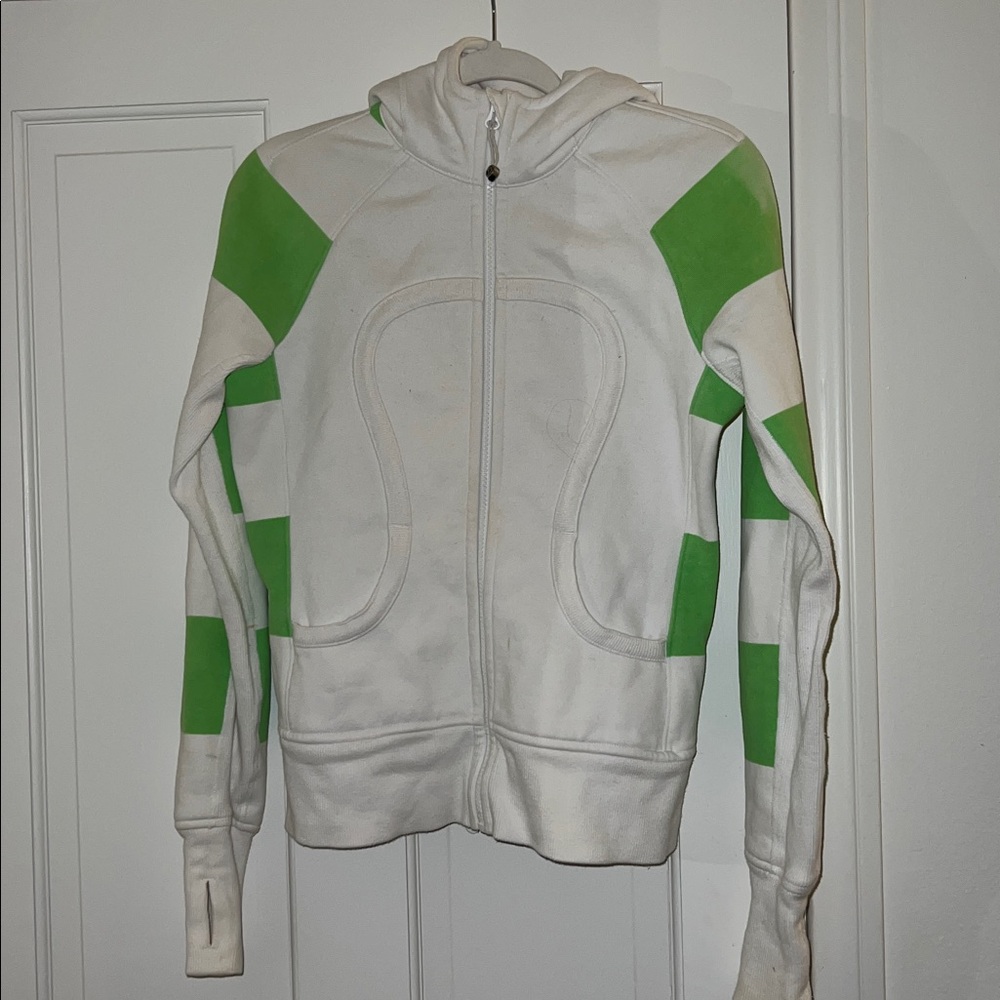 Lululemon White and Green Zip-Up Hoodie
